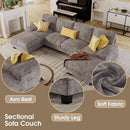 Grey Linen U Shaped Sectional Sofa Couch 4 Seat With Double Chaise
