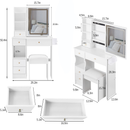 29.2' Small Size Left Drawer Desktop Vanity Table + Cushioned Stool, 2 AC+2 USB Power Station, Hair dryer bracket, Extra Large Touch Control Sliding LED Mirror, Tri-color Switching, Brightness Adjust