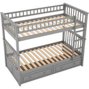Grey Twin Bunk Bed With Storage Drawers Safety Rail