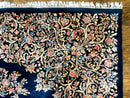 Antique Persian Kerman Rug 10x13, Navy Blue Floral Carpet, Fine 270 KPSI