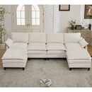 [NEW ARRIVED]Modular Sofa,U Shaped Cloud Couch Comfy Set ,6-Seater, 2 Armrest Pillows, Convertible Sectional  Couch, Living Room,Apartment, Chenille(2 Movable Ottoman),Beige