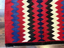 Antique Navajo Rug 3.7 x 2.8, Red Ivory Blue, Zig Zag Pattern, Handmade, Wool