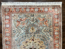 Silk Turkish Rug 5x7, Light Blue Silk Carpet, Floral Medallion, Turkish Kayseri Rug, Vintage Handmade Oriental Rug