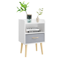 2PC Nightstand With Collapsible Fabric Drawer, 2-Tier Storage End Table, Wood Side Table with Storage Cabinet for Bedroom, Living Room - White