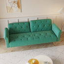 Velvet Sofa Bed with Nail Head Trim and Throw Pillow in Green, 69.7 Inches, Sponge Filling, Gold Metal Legs