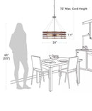 Catalina 24"W 6-Light Polished Nickel Drum Modern Pendant Mahogany Wood Finish Shade