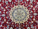 Persian Nain Rug 6x10, Wool and Silk Highlights, Red and Ivory, Floral Medallion, Vintage Handmade Hand Knotted, Fine 225 KPSI, Traditional Rug