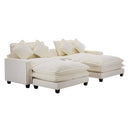 Chenille Upholstered Sectional Sofa with Removable Ottoman, USB Ports, Cup Holders, and Storage, Beige, 111'