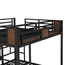 Queen Over Twin Bunk Bed with storage area on upper bed, lower bed with hangers and shelves, Space-Saving/Noise Reduced,black