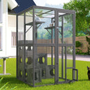Grey Pine Wood Outdoor Cat House with Shelves and Weather Protection, Removable Wood Boxes