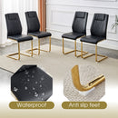 Table and chair set.Modern Luxurious Transparent Tempered Glass Dining Table Set with 8 Chairs.Single Fork Golden Metal Table Legs.Black high-quality PU dining chairs with golden metal legs.
