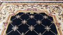 Nepal Rug 6x9, New Aubusson Nepalese Tibetan Carpet 6'1" x 8' 8", Hand-Knotted Wool, Unused, Black & Cream, Savonnerie Pattern, Soft Pile
