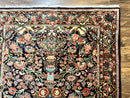 Persian Saoruk Rug 4x5, Navy Blue and Red, Floral, Antique Persian Wool Carpet, Handmade