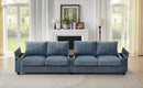 Modern 4-Seater Corduroy Sofa Couch with USB Ports, Hidden Storage, Flip-Top Cup Holders, Blue, 133'