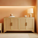 Natural Rattan Four Door Sideboard Cabinet Engineered Wood