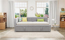 Full Size Upholstered L-Shaped Upholstered Daybed with Twin
Size Pop Up Trundle and USB ports, Gray