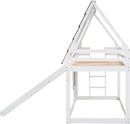 Twin Over Twin House Bunk Bed Frame White Brown With Roof