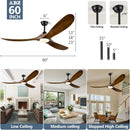 60 Inch Walnut Solid Wood Ceiling Fan Outdoor Weatherproof