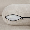 Upholstered 3-seater Curved Sofa with Printed Pillows, Beige Chenille, 111 Inches