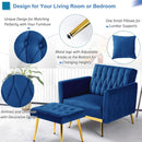 Velvet Futon Sofa Set Two Piece With Convertible Sofa Bed And Tufted Accent Chair In Blue
