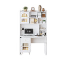 Computer Desk with 90 Degree Rotating Desktop, 43x70 Inch Office Desk with Storage Drawer and Cabinets, Gaming Desk with Shelves, Writing Desk for Study, Work Desk for Home Office Bedroom Living Room