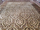 Vintage Indo Persian Area Rug 9x12, Wool Hand-Knotted Ivory & Dark Red Oriental Carpet, Fine Weave 9 x 12 Indian Rug, Dining Room Rug