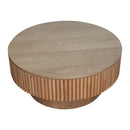 31.5'' Round Coffee Table with Storage Solid Wood Veneered Modern Coffee Table Accent Tea Table for Living Room, Bedroom, Apartment or Office, Natural Wood