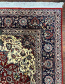 Fine Sino Persian Rug 7x10 ft, Floral Central Medallion Oriental Carpet, Red Navy Blue Cream, Hand Knotted Wool Traditional Vintage Rug