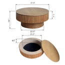 31.5'' Round Coffee Table with Storage Solid Wood Veneered Modern Coffee Table Accent Tea Table for Living Room, Bedroom, Apartment or Office, Natural Wood