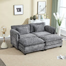 UNITED WE WIN Chenille fabric, solid construction, the overall structure of the sofa is stable, detachable armrests, two foot stools and two-seat sofa with side pockets