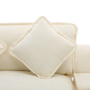 Chenille Upholstered Sectional Sofa with Removable Ottoman, USB Ports, Cup Holders, and Storage, Beige, 111'
