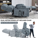 Grey Dual Motor Infinite Position Up to 350 LBS Chenille Power Lift Recliner Chair, Heavy Duty Motion Mechanism with 8-Point Vibration Massage and Lumbar Heating, Dual Cup Holders