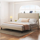 King Size Platform Bed, Metal Frame with Charging Station, Beige, Wood and Metal, 79.92 x 77.95 x 47.24 inches