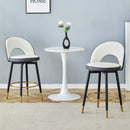 Modern White and Dark Gray Spliced Color PU Upholstered Bar Chair with Black Metal Legs, 360° Rotatable, Set of 2