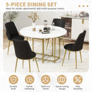 TOPMAX Space-Saving 5-Piece Extendable Kitchen Dining Table Set for Small Spaces - Round Faux Marble Top with Golden Frame, 4 Upholstered Chairs, Compact Foldable Design,White+Black