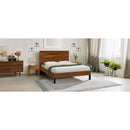 Mid-Century Modern Solid Wood Bed Frame King Size Platform Bed with Six-Piece Headboard Design, No Box Spring Needed, Brown