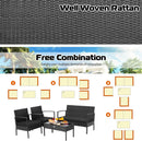 4 Piece Patio Rattan Conversation Set Glass Coffee Table
