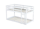 Solid Wooden , Solid Rubber Wooden Twin over Twin Floor Bunk Bed with Ladder ,Upper and Bottom Bed Platforms crafted with Strengthened Slats, White