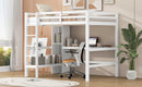 Full Size Loft Bed with Multifunction Shelves and Under-bed Desk, White