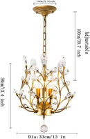 Gold Three Light Crystal Chandelier Ceiling Fixture With Adjustable Chain
