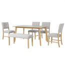 6PCs Dining Room Table Set, Rustic Farmhouse Dining Room Rectangular Table with 4 Upholstered Chairs and Bench, Solid Wood Kitchen Dining Table Set for 6 Persons