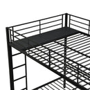 Modern Metal Triple Bunk Bed with Vertical Ladder, Safety Rail, and Storage Shelf in Black