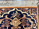 Persian Isfahan Rug 2x4, Birds, Navy Blue, Kork Wool on Silk Foundation, 460 KPSI
