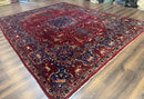 Antique Indo Persian Kerman Rug 9x12 Red Manchester Wool Animal Pictorials, Fine 290 KPSI
