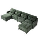 Elegant Four-Seater Sofa with Movable Ottoman, Lumbar Pillow, Green Chenille Fabric, Solid Wood Frame