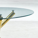 Golden Dining Table with metal leg and glass,Modern Space Saving Kitchen Table for Living Room,120X120X75CM