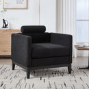 35.4' Wide Modern Farmhouse Performance Accent Chair with Black Finish Legs, Wood Base Reading Armchair Single Sofa with Two Bolster Pillows for Living Room offices and Lounge, Black Boucle.