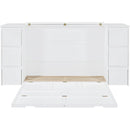 Full Size Murphy Bed with Drawers, Cabinets and USB Ports,White