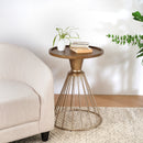 Hollow Edge Retro Art Pine Side Table with Antique Gold and Natural Color, Iron and Pine Construction, 18-Inch Diameter