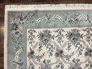 Belgium Power Loomed Rug 8x11, Ivory and Green, Wool Carpet, Floral